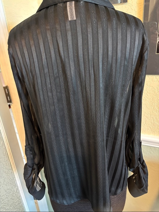 WHBM Sheer Black Striped Button-Up Blouse size 10 - Picture 4 of 9